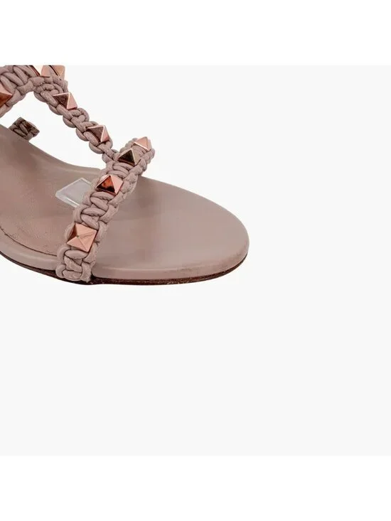 Valentino Garavani Rockstud Braided Caged Block Heel Sandals Beige Size 40 US 10 - Picture 12 of 15